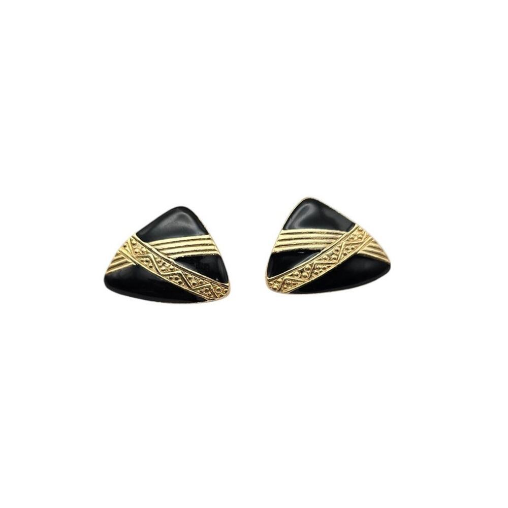 Black Gold Geometric Triangle Earrings Enamel Bold Minimal Modern
